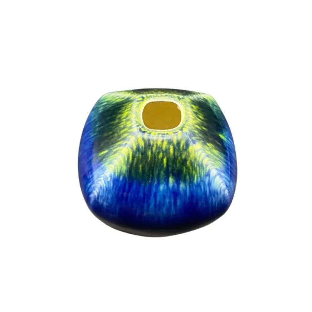 Miniature Japanese Ceramic Art Bud Vase Blue Green Drip Glaze
